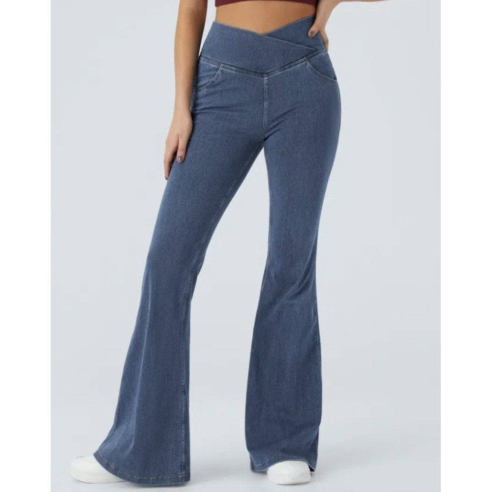 Halara Flex High Waisted Crossover Pocket Washed Casual Jeans Small Petite